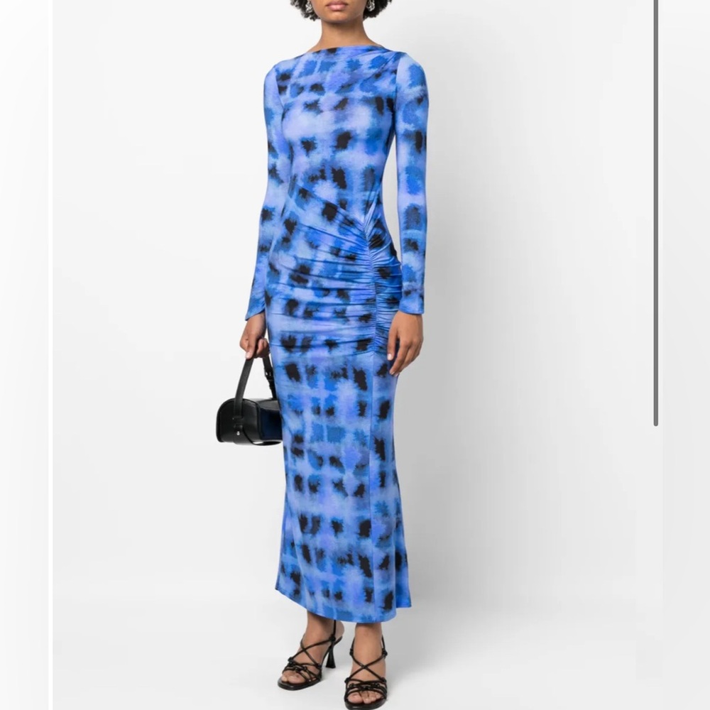 Blue Long Sleeve Mock Neck Bodycon Dress